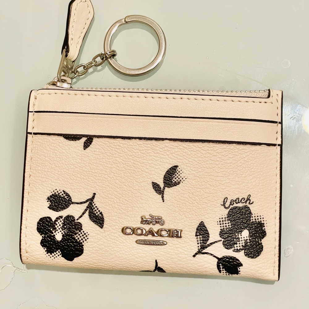 Coach Beige Floral Keychain Wallet
